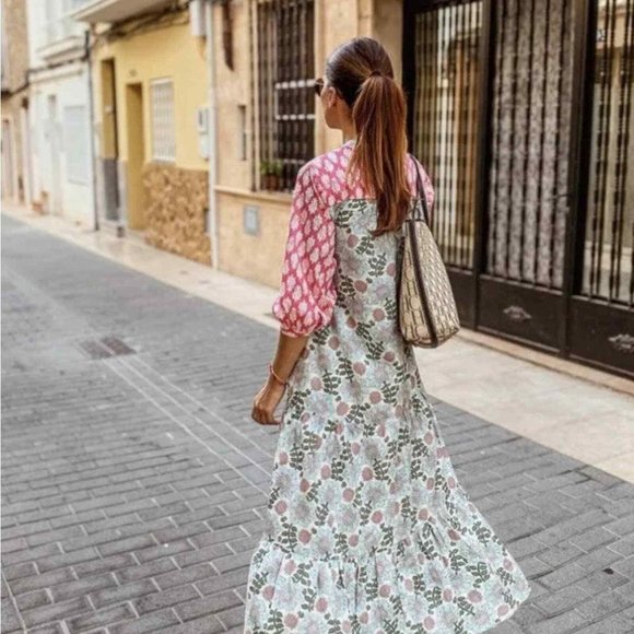 ZARA MS SZ LARGE MULTI-COLOR FLORAL MIXED PRINT BUTTON FRONT PALOMA MIDI DRESS - Picture 2 of 11